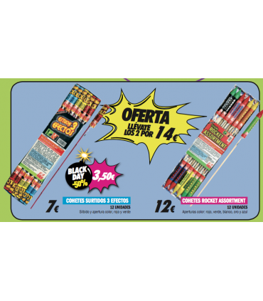 Oferta Pack 2 Cohetes Medianos: Surtido 3 efectos y Rocket Assortment