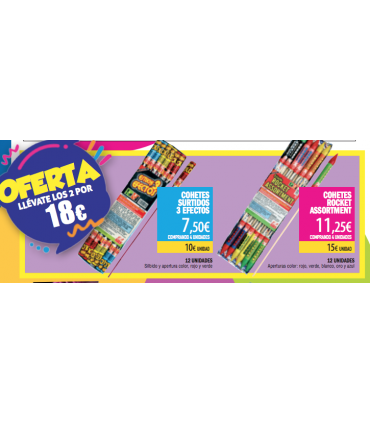 Oferta Pack 2 Cohetes Medianos: Surtido 3 efectos y Rocket Assortment